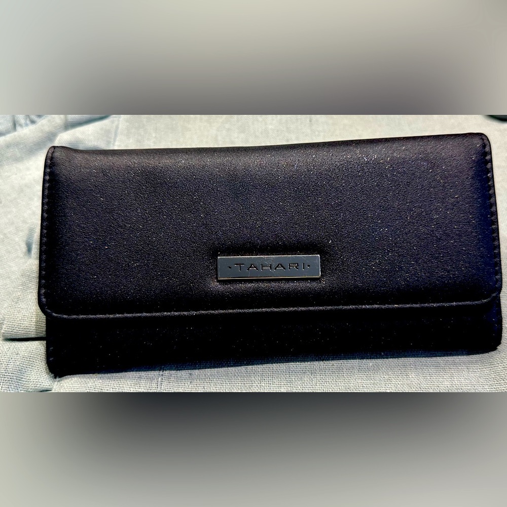 Tahari women's black with sparkles trifold wallet.